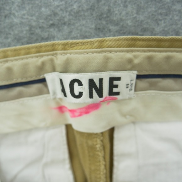 Acne Pants Mens 29 Beige Khaki Chino Roc Twill Flat Front Mid Rise Zip Fly - Picture 5 of 12